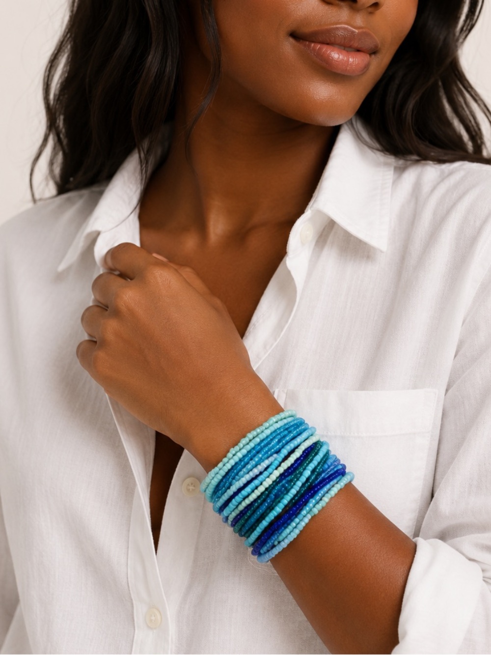 New! Blue Mix Beaded Bracelet Stack Set (20 pieces) NWOT